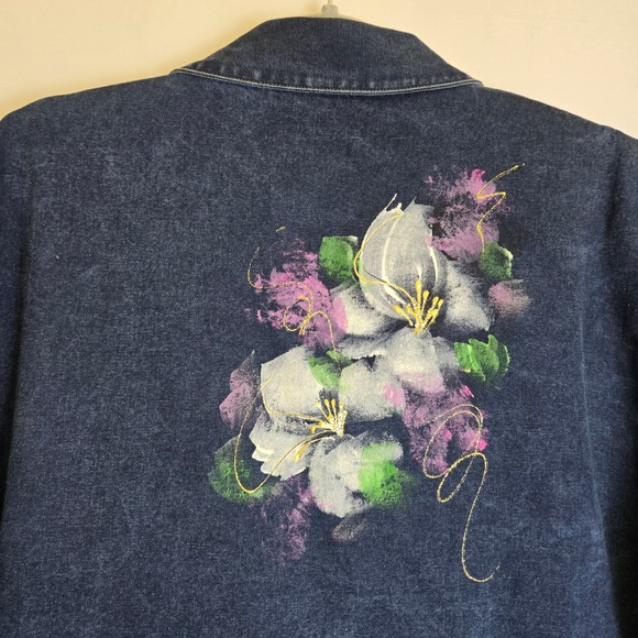 Vtg Jordache Jeanswear Denim Blazer, Painted Floral Design, Women's Size Medium - Picture 10 of 13